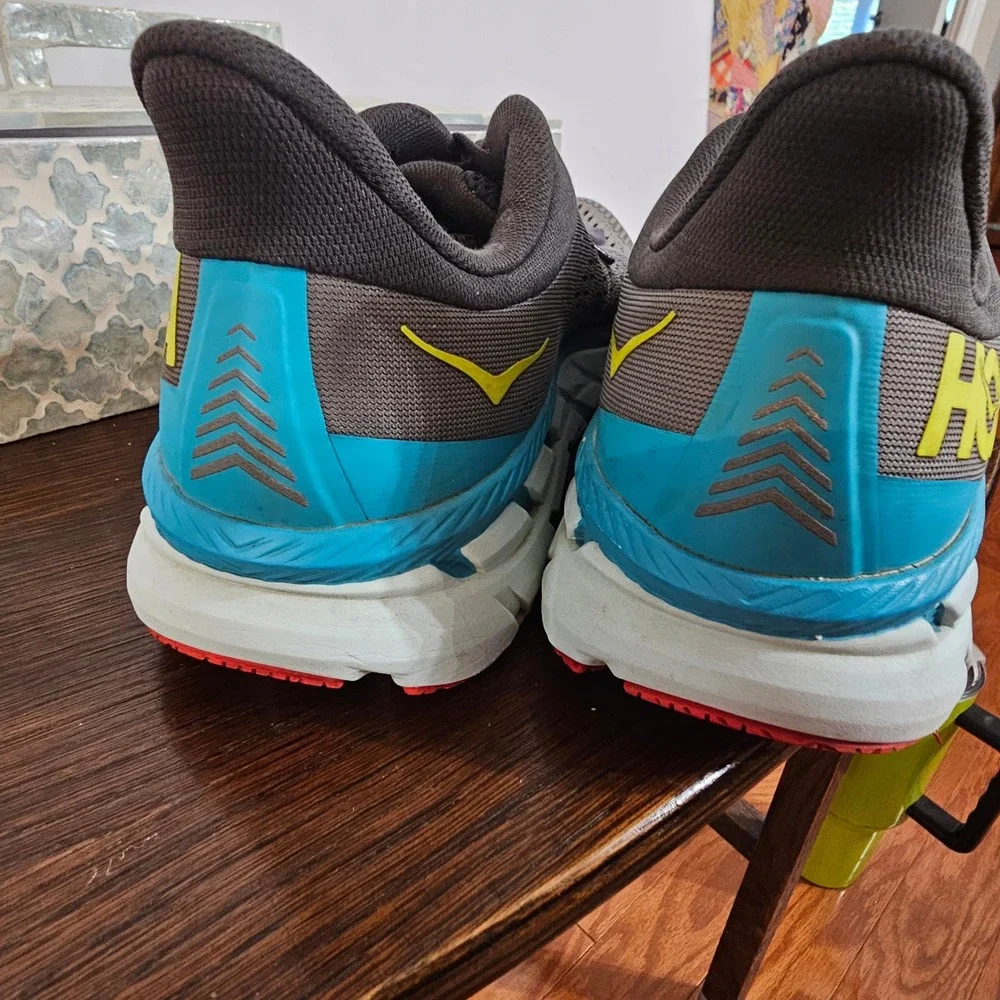 Hoka One One Clifton 7 Mens Running Shoes Grey Blue Yellow 1110508 WDDS Size 11